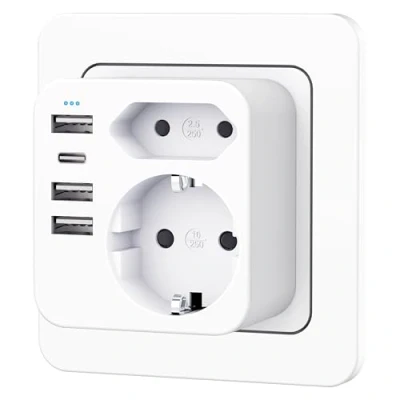 Abbildung von Mehrfachsteckdose mit 4 USB Netzstecker,Doppelstecker für Steckdose,Mehrfachstecker Steckdose und C Adapter, Wand Ladegerät, Steckdosenleiste (weiß)