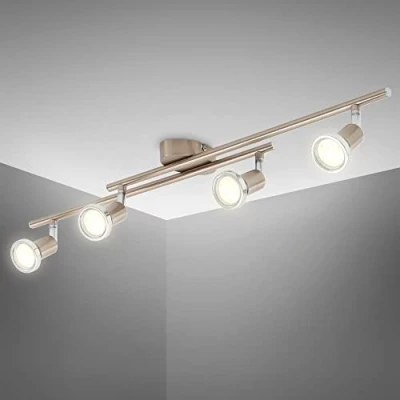 Abbildung von B.K.Licht LED Deckenlampe schwenkbar, warmweiße Lichtfarbe, GU10 Fassung, Deckenleuchte, Lampe, Wohnzimmerlampe, Schlafzimmerlampe, Küchenlampe, Deckenstrahler, 73x10,5x9,7 cm, Matt Nickel