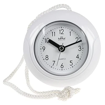 Abbildung von MPM Quality Design Badezimmer Uhr aus Kunstoff, Quarz Uhrwerk Sweep, 3 5 ATM Wasserdicht, Weiß, Ø 135 mm, geeignet auch für Außenbereich und als Badezimmeruhr, Pooluhr, Küchenuhr