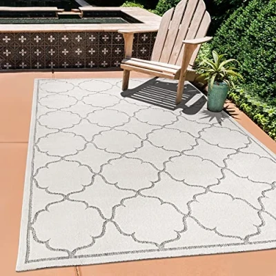 Abbildung von SANAT Outdoor Teppich Wetterfest für den Innen und Außenbereich Balkon Wasserabweisend Teppiche Terrasse, Garten, Küche, Bad oder Wohnzimmer Creme, 60 x 110 cm