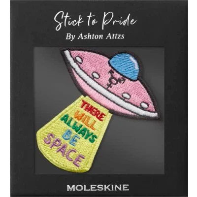 Abbildung von Moleskine Sticker Patch für Notizbuch oder Tagebuch, Personalisierte Pride Space, There Will Always Be Space entworfen von Künstler Ashton Attzs, Größe 5x5cm