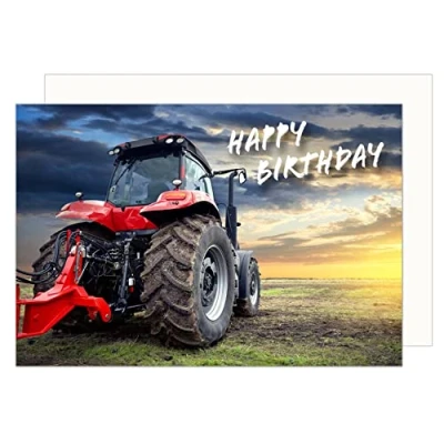 Abbildung von Edition Seidel Premium Geburtstagskarte mit Umschlag. Glückwunschkarte Billet Happy Birthday Bauer Mann Frau Traktor Landwirtschaft (G3438 SW023)