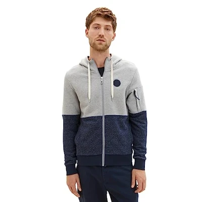 Abbildung von TOM Tailor MIT Eingrifftaschen Sweatjacke, Herren, Größe: Medium, Grey heather melange