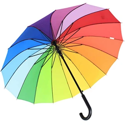 Abbildung von iX brella Long Rainbow hochwertiger Stockschirm 16 teilig mit Automatik sturmsicher 1 Meter Durchmesser