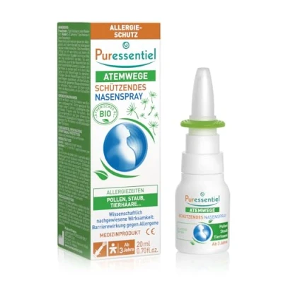 Abbildung von Puressentiel Schützendes Nasenspray Allergiezeiten mit ätherischen Ölen in gegen Pollen Staub Tierhaare Bio ätherishes Öl 20 ml