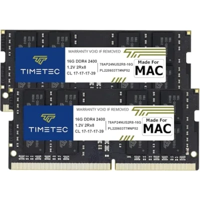 Abbildung von Timetec 32GB KIT (2x16GB) Kompatibel für Apple 2017 iMac(27 Zoll mit Retina 5K, 21,5 4K/Nicht 4K) DDR4 2400MHz PC4 19200 SODIMM MAC RAM Upgrade iMac18,1/iMac18,2/iMac18,3