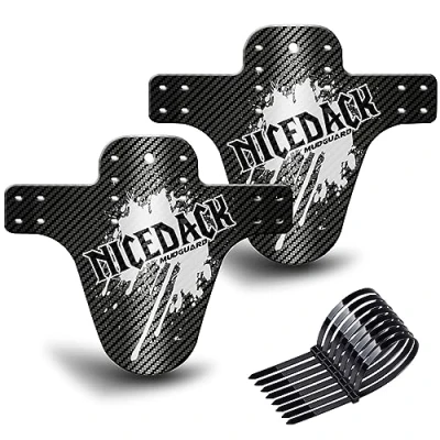 Abbildung von NICEDACK MTB Schutzbleche,Fahrrad Mudguard 2 Stücke Mud Guard Mountainbike Hinten und Vorne Schlamm schaber Spritzschutz (B Schutzbleche Carbon Look, B Silbernes Logo 2pcs)
