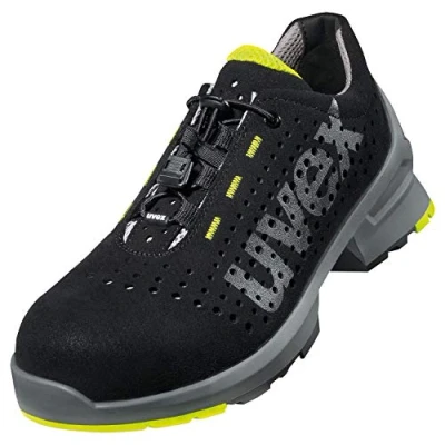 Abbildung von Uvex 1 gelochter Halbschuh, Sicherheitsschuhe S1 SRC, Arbeitsschuhe für Damen &amp; Herren, Schwarz/Lime, Größe 38