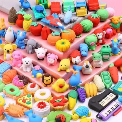 Abbildung von 100 Stück Radiergummi Kinder Eraser Radierer Radiergummis in Form von Tieren Spielzeug Bunt für Puzzle Gastgeschenk Geschenke Geburtstag Party