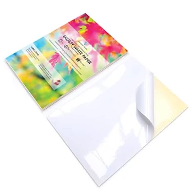 Abbildung von 10 Blatt hochwertiges A4 Etikettierpapier, weiß, glänzend, selbstklebend/selbstklebende Rückseite