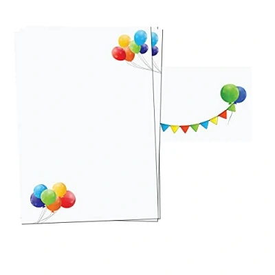 Abbildung von PRESENTOU Briefpapier beidseitig bedruckt 120 Gramm Papier Motivpapier Urkundenpapier Urkunde Speisekarte Liebesbrief (Luftballons, 25 + Bögen Umschläge)