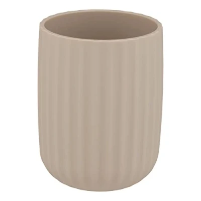 Abbildung von WENKO Zahnputzbecher Mod. Agropoli Beige, Zahnbürstenhalter für Zahnbürste und Zahnpasta aus hochwertigem Kunststoff mit plastischer Formgebung strukturierter Oberfläche, BPA frei, Ø 7,5 x 10 cm