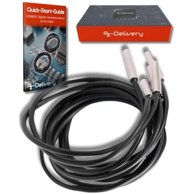 Abbildung von AZDelivery 2 x DS18B20 3M Kabel digitaler Edelstahl Temperatursensor Temperaturfühler, wasserdicht kompatibel mit Arduino und Raspberry Pi inklusive E Book Shelly