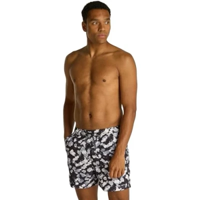 Abbildung von Calvin Klein Herren Badeshorts Medium Drawstring Print zum Binden, Mehrfarbig (Ck Layered Floral Black AOP), L