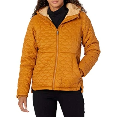 Abbildung von Amazon Essentials Damen Leichter, wasserabweisender Puffermantel mit Sherpa Futter und Kapuze, Kamelbraun, XL