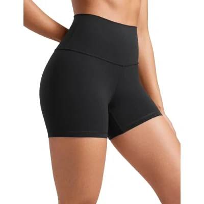 Abbildung von CRZ Yoga Womens Kurze Sporthose Laufshorts Sommer Radlerhose High Waist Fitness Shorts ButterLuxe 10cm Schwarz 38
