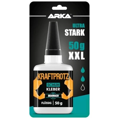 Abbildung von 50 g Schuhkleber extra stark Transparent Inkl. Anti Austrocknungs Spitze KRAFTPROTZ Flüssiger Superkleber wasserbeständig &amp; witterungsfest klebt Schuhsohlen, Leder, Gummi uvm.