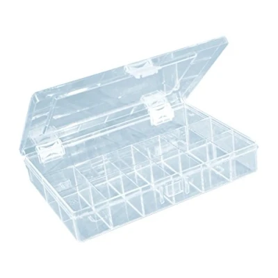Abbildung von hünersdorff Sortimentskasten: stabile Sortierbox (PS Compact) mit fester Fachaufteilung (18 Fächer), Sortierkasten Maße: T170 x B250 H46 mm, Made in Germany, glasklar