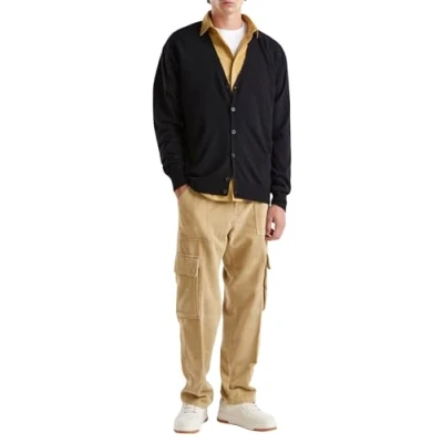 Abbildung von United Colors of Benetton WITH Chainstitch LOGO ON BACK Relaxed FIT Strickjacke, Herren, Größe: Small, Black
