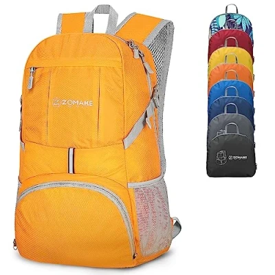 Abbildung von ZOMAKE 35L Leicht Faltbarer Rucksack Packbare Backpacks,Kleiner Faltbar Rucksäcke Wanderrucksack Wasserdicht für Damen Herren Outdoor Wandern(Gelb)
