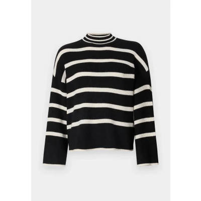 Abbildung von ONLY Onlibi Higneck Strickpullover, Damen, Größe: Small, Black stripes/whitecap gray melange