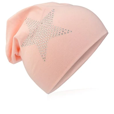 Abbildung von Miobo Kinder Slouch Beanie Mütze,Baumwolle,Strass Stern Lachs 48