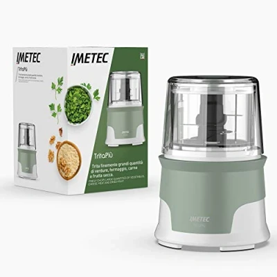 Abbildung von Imetec Tritapiù Zerkleinerer, 4 Edelstahlklingen, großer Behälter 600 ml, 18 U / min, Druckbetrieb, 1000 W, BPA frei