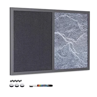 Abbildung von Navaris Kombitafel aus Kreidetafel und Pinnwand Memoboard 60x40 cm mit magnetischer Tafel Textil Pinnboard inkl. Marker Pins Magnet Schrauben