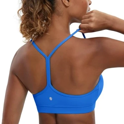Abbildung von CRZ Yoga Damen Butterluxe Racerback Sport BH Gepolstert Ohne Bügel Y Rücken Sommer Atmungsaktiv Spaghetti Top Funkelndes Blau S