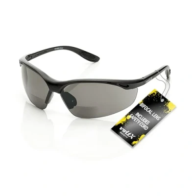 Abbildung von voltX ‘CONSTRUCTOR’ BIFOKALE Schutzbrille mit Lesehilfe (RAUCHGRAUE +2.5 Dioptrie) Sportbrille für Radler enthält Sicherheitsband Bifocal Safety Glasses