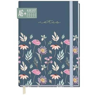Abbildung von paper&amp;you® Notizbuch kariert A6+ mit Gummiband [Flying Flowers] 156 Seiten, 78 Blatt Notizheft, Bullet Journal, Tagebuch nachhaltig &amp; klimafreundlich