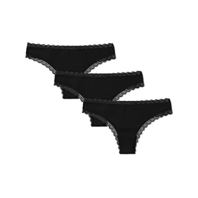 Abbildung von Snocks String Tanga Damen mit Spitze (3X) Unterwäsche (XS XL) (3X Schwarz, M)