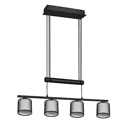 Abbildung von Trio Leuchten Pendelleuchte Burton 311400432, Metall Schwarz matt, Schirm Stoff weiß, exkl. 4x E27