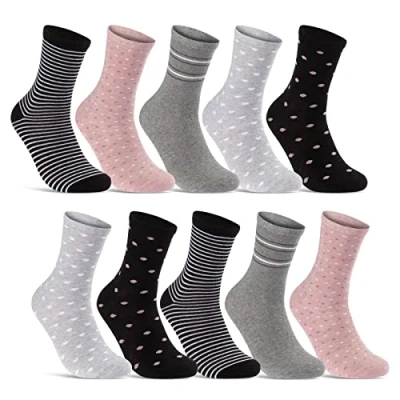 Abbildung von 10 Paar Damen Socken Baumwolle Mehrfarbig Streifen Punkte Herzen 34974/2 (35 38)