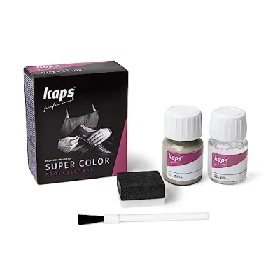 Abbildung von KAPS Professional Lederfarbe &quot;Super Color&quot; + &quot;Preparer&quot; für Naturleder, Synthetik und Textil (je 25 ml) zur Pflege Reparatur von Lederschuhen in Verschiedenen Farben (404 Platin)
