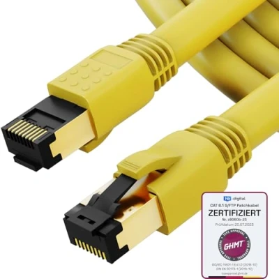 Abbildung von HB DIGITAL 3m CAT 8.1 Netzwerkkabel S/FTP LSZH, 40 Gbit/s LAN Patchkabel mit RJ45 Stecker Ethernet Data Cable 40.000 Mbit/s+GHMT Zertifikat Gelb