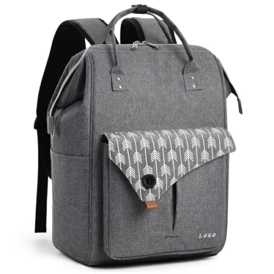 Abbildung von Lekesky Rucksack Damen Schultasche mit Laptopfach &amp; Anti Diebstahl Tasche, 15.6 Zoll Laptop Arbeitsrucksack Daypack(Grau)
