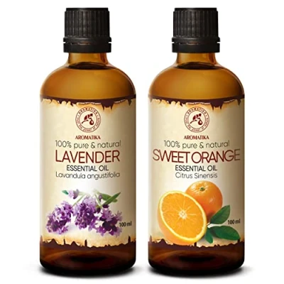 Abbildung von Ätherische Öle Set 2x100ml Ätherisches Lavendelöl und Orangenöl Aromatherapie GeschenkSet für Diffuser Diffusers Seifenherstellung Kerzen Romantik Duftlampe