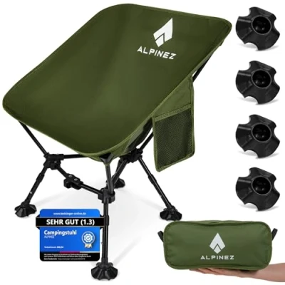Abbildung von ALPINEZ Campingstuhl faltbar leicht höhenverstellbar kleines packmaß Faltstuhl Camping Stuhl Angelstuhl ultraleicht Strandstuhl mit Fußkappen
