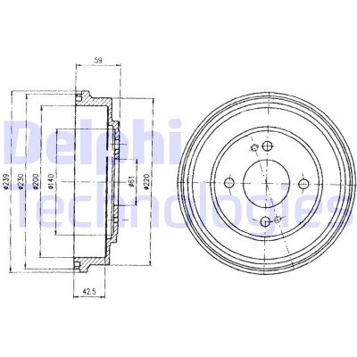 Abbildung von DELPHI BF208 Bremstrommel ohne ABS Sensorring 239mm HONDA: CIVIC 6 Hatchback, V 5 Coupe