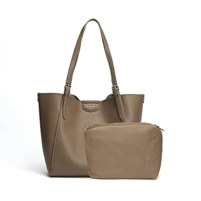 Abbildung von David Jones Damen Shopper Set 2 Stück Frau Handtasche Schultertasche PU Leder Lange Henkel Tote Tasche mit Mäppchen Große Tragetasche Arbeit Reise Schule Büro Shopping A4 Mode Braun Taupe