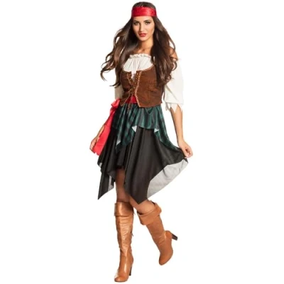 Abbildung von Boland Erwachsenenkostüm Piratin Storm, Bluse, Korsage, Rock, Bandana, Captain, Redhaed, Sparrow, Seeräuber, Meuterei, Karneval, Halloween, Fasching, Mottoparty