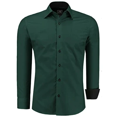 Abbildung von J&#039;S FASHION Herren Hemd Slim Fit Langarm Freizeithemd Pflegeleicht Bügelleicht Dunkelgrün 3XL