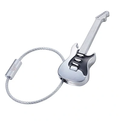 Abbildung von Troika Schlüsselanhänger, Gitarre, Metallguss/Emaille, verchromt, matt, schwarz/Silber