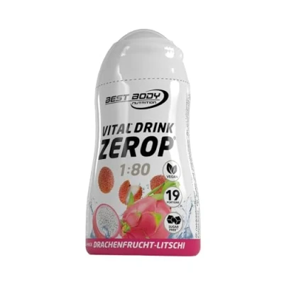 Abbildung von Best Body Nutrition Vital Drink ZEROP Drachenfrucht Litschi, Original Getränkekonzentrat Sirup zuckerfrei, 1:80 ergibt 19 Portionen Fertiggetränk, 48 ml