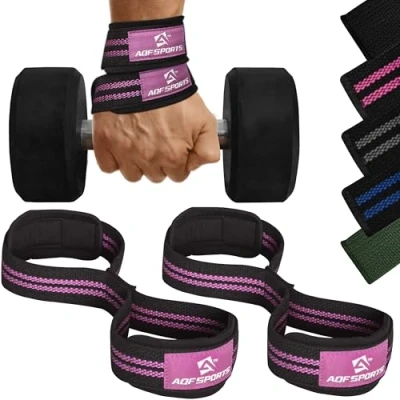 Abbildung von AQF Figur 8 Gepolstert Zughilfen Krafttraining, Bodybuilding Gewichte Training Lifting Straps, Handgelenkstütze Klimmzugband Für Fitness, Straps Powerlifting &amp; Kreuzheben (Schwarz Rosa)