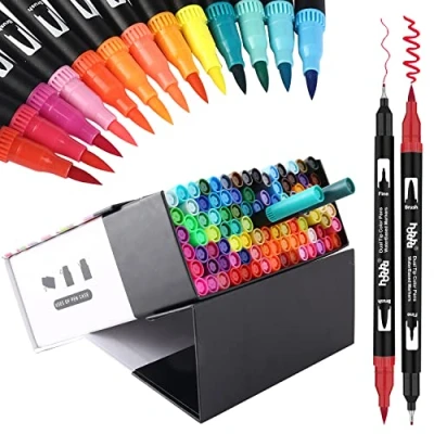 Abbildung von hhhouu 100 Farben Pinselstifte Set, Brush Marker journal Zubehör Stifte, Filzstifte Doppelseitig, Malbuch für Erwachsenebullet Handlettering hho 100B