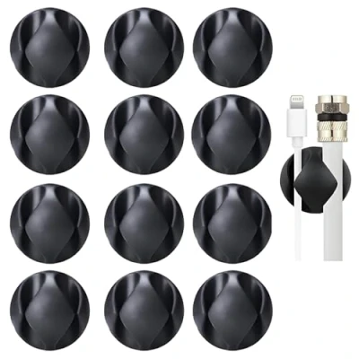 Abbildung von Kabelhalter Kabelclips, 12 Stück Kabel Organizer Kabelklemmen Selbstklebend Clips, Kabelorganizer für Schreibtisch, Kabelmanagement Netzkabel (2 in 1 schwarz)