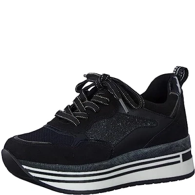 Abbildung von MARCO TOZZI Damen Plateau Sneaker Elegant zum Schnüren, Schwarz (Black Comb), 40
