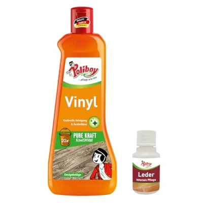 Abbildung von POLIBOY Vinyl Reiniger Bodenreiniger für Vinylboden &amp; Designboden Wischpflege als Reinigungskonzentrat mit pflegendem Jojobaöl 1x 500 ml inkl. Produktprobe Made in Germany